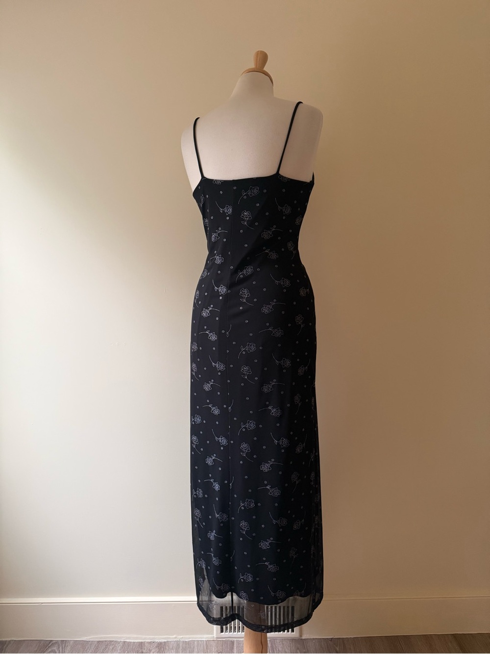 Vintage Y2K Black Rose Mesh Slip Dress | 90s Floral Maxi - Picture 2 of 6